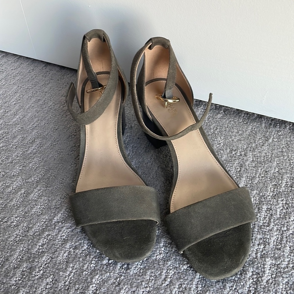 Olive green low sandal heels